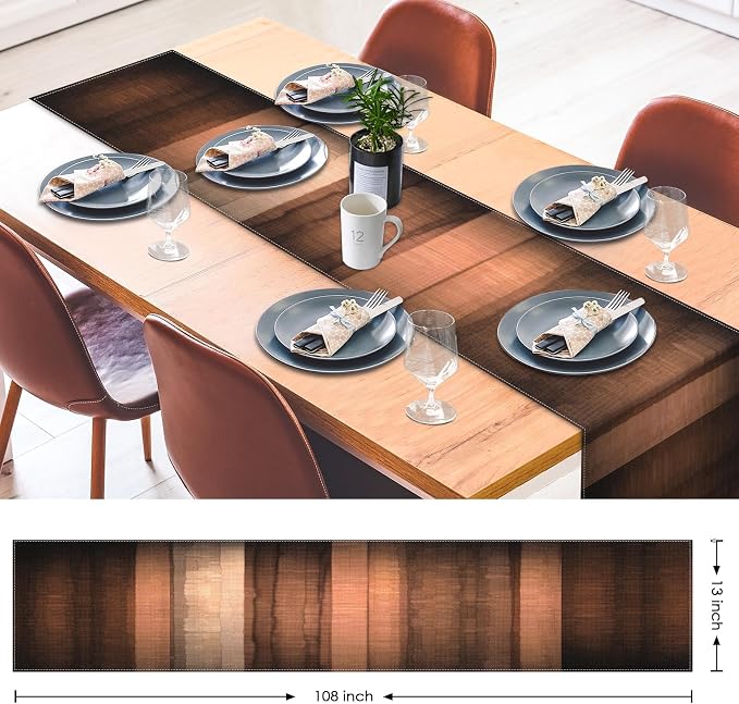 Emvency Table Runner, 13x72 Inch, Farmhouse Abstract Striped | Copper Texture - Image 2