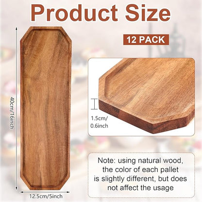 Dandat 12 Pack Wooden Serving Platter Acacia Wood Platters 16 x 5 Inch Rustic Serving Tray Rectangular Charcuterie Board Cheese Plate for Home Decor Dessert Vegetables Fruit Cookie