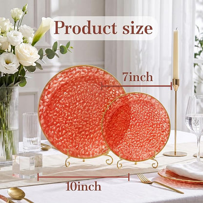 Rubtlamp 60 Pcs Red Plasitc Plates, Fancy Party Plates, Hammered Plastic plates - Image 2