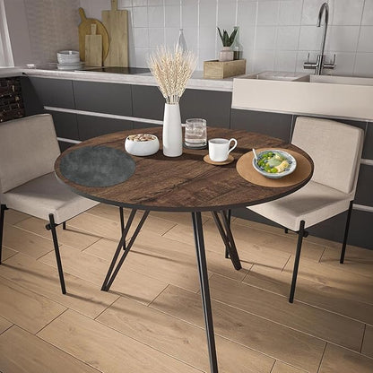 Round Placemats and Coasters Set of 4, Washable Reversible Faux Leather Placemats Cowhide Pattern Place Mats Wipeable Non-Slip 15 inch Round Kitchen Dining Table Mats (Gray Tan, 4)