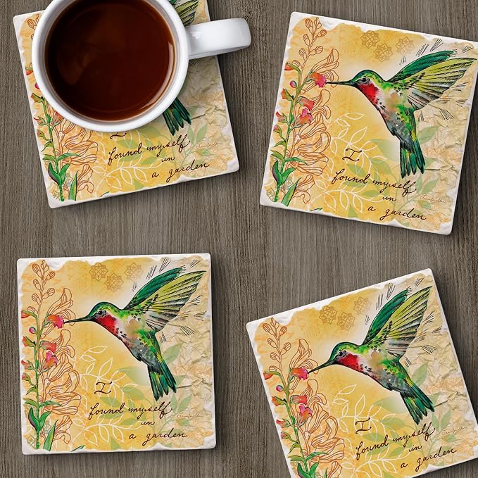 Thirstystone Hummingbird Flight 4 Pack Tumbled Tile Stone Coasters | 4" Square - Image 4