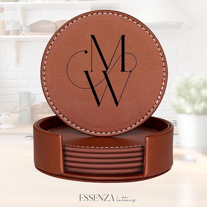 Set of 6 Engraved Leather Coasters - Image 7