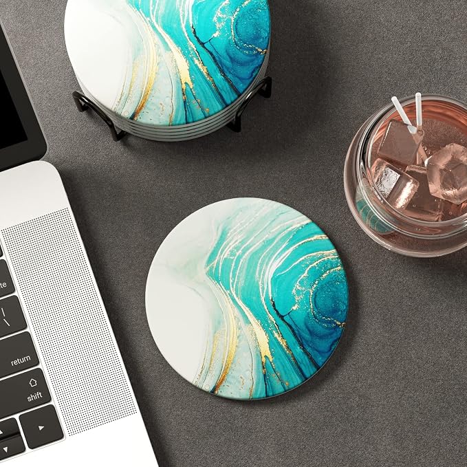Coasters for Drinks, Kitchen Home Decor Housewarming Gift, Round 4 in - Image 6