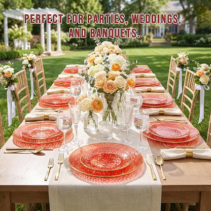 Rubtlamp 60 Pcs Red Plasitc Plates, Fancy Party Plates, Hammered Plastic plates - Image 6
