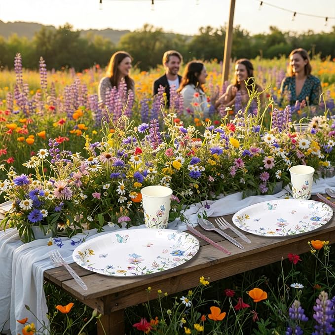 350 Pcs Wildflower Oval Paper Plates Set - Image 7