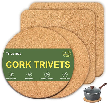 4 PCS Heat Resistant Cork Trivets by Unknown