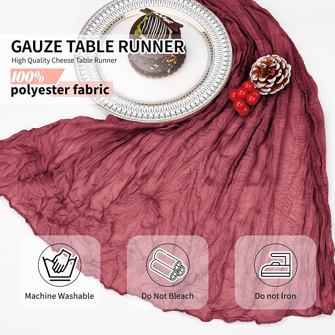 4 Pcs Burgundy Christmas Cheesecloth Table Runner 10Ft, Gauze Table Runners - Image 8