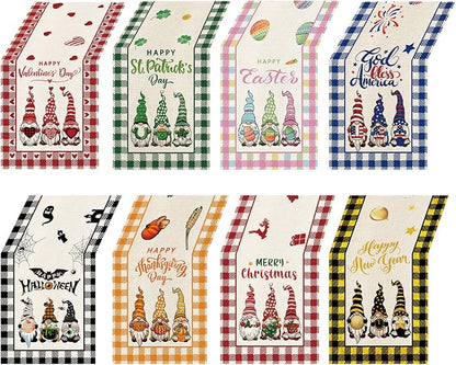 8 Pcs Gnomes Holiday Table Runner 72 Inches Long, Plaid Valentines Day St by YOVOYOA
