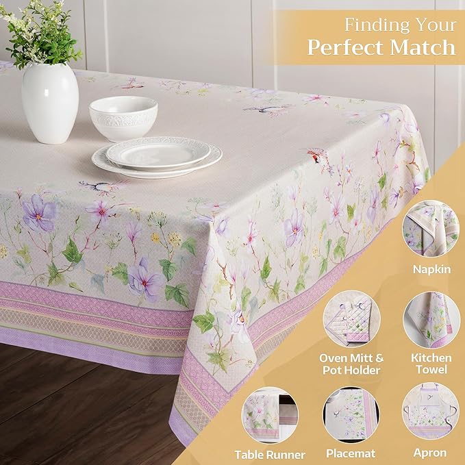 Maison d' Hermine Table Cloth Rectangle Table 100% Cotton 54 x 72 Inches Tablecloth Reusable Decorative for Dining Room Farmhouse Home Valentines Day Decorations Spring Summer - Magnolia Mornings