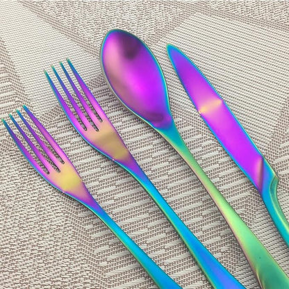 Rainbow Silverware Set, 6-Piece Stainless Steel Flatware Set Service - Image 2