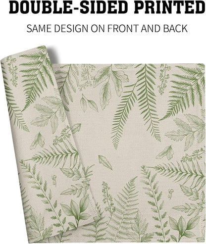 Green Plants Wild Fern Table Mats for Kitchen Set of 4,Green Leaves Botanical Washable Heat-Resistant Linen Fabric Desk Mats 12x18 Inch for Seasonal Home Party Dining Decor
