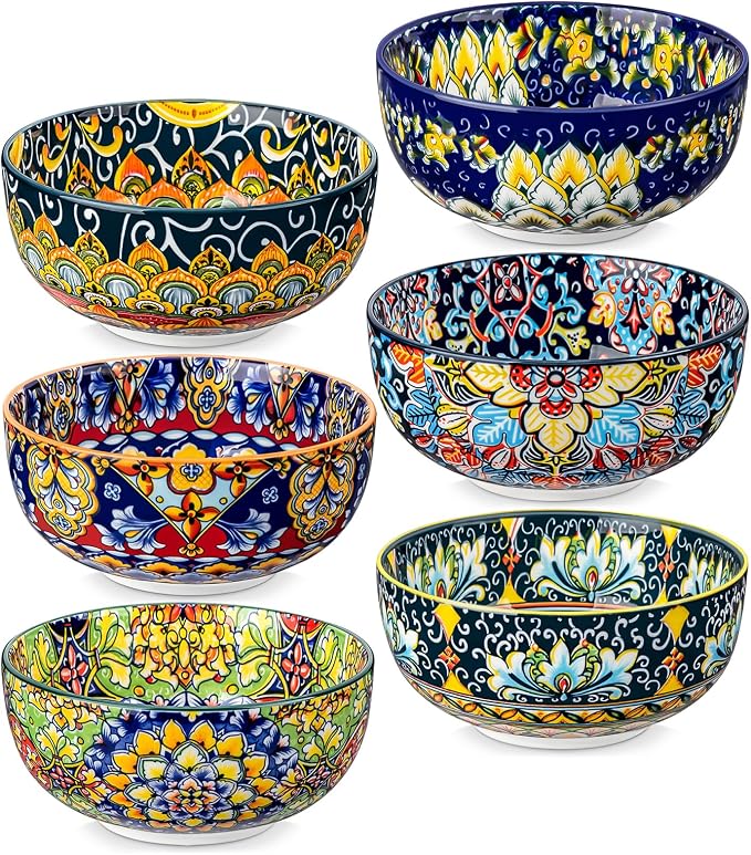 vancasso SIMI 28 oz Cereal Bowls Set of 6, Bohemian Ceramic Soup Bowls | by vancasso