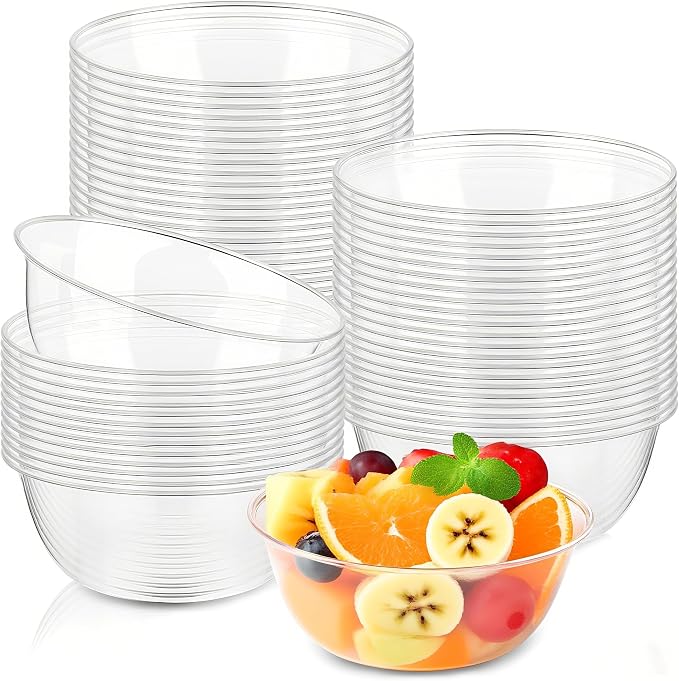 100 Pack 12 oz Clear Plastic Bowls, Disposable Salad Serving Bowls | by Slomg