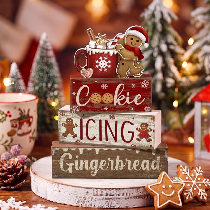 Moucuny 4 Pcs Christmas Table Decor Wooden Gingerbread Cocoa Decoration - Image 8