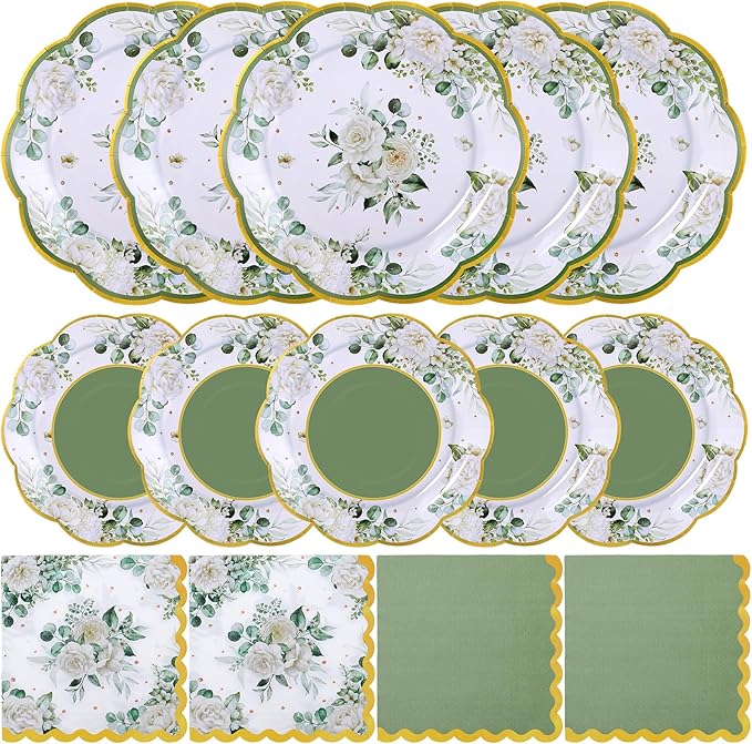 NatNarr 150 Pcs Sage Green Party Plates And Napkins Set by NatNarr