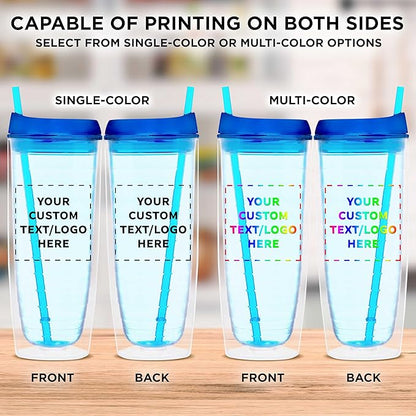 Custom Tall Orbit Acrylic Tumblers 20 oz. Set of 50, Personalized Bulk Pack - Perfect for Iced Coffee, Soda, Other Hot & Cold Beverages - Blue