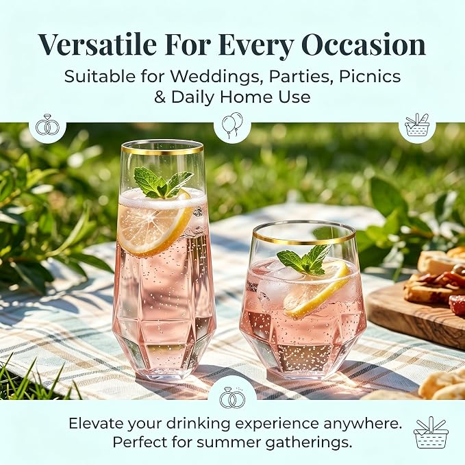 Lueumxc 56 Pack Plastic Wine Glasses Disposable Diamond Champagne Flutes - Image 4