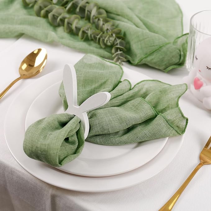 Easter Napkin Rings Set of 8, Wooden Bunny Napkin Ring, Handmade White Rabbit - Image 2