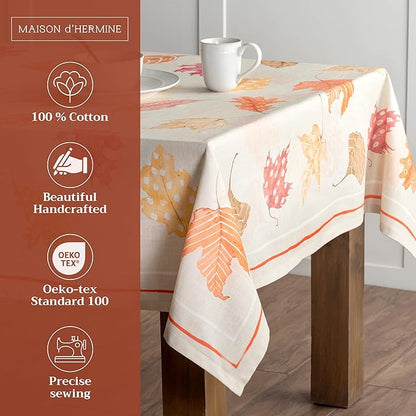 Maison d' Hermine Table Cloth Rectangle Table 100% Cotton 70 x 120 Inches Fall Tablecloth Reusable Everyday Use for Thanksgiving Christmas Decorations Dining Farmhouse Party (Colours of Autumn)