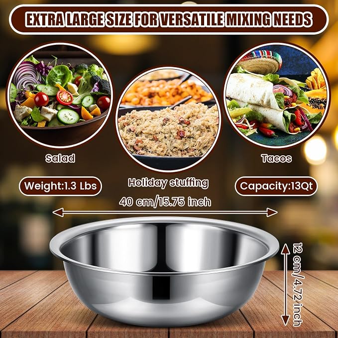 Nuogo 8 Pcs Stainless Steel Mixing Bowls Metal Mixing Bowls Extra Large Basin - Image 2