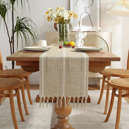 Wracra Rustic Linen Table Runner, Coffee Table Runners 72 inches Long | Raised - Image 6