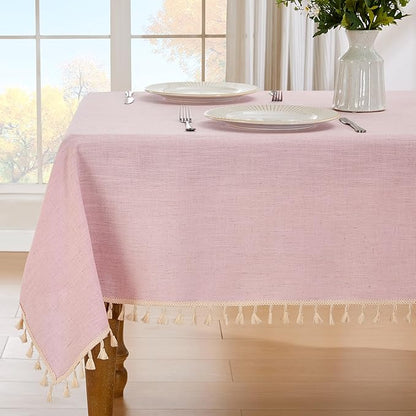 JIALE Valentines Textured Tablecloth, Heavy Duty Linen Style Farmhouse Table Cloth Rectangle Table, Wrinkle-Free Washable Waterproof Table Cover for Kitchen, Dining, Parties, 55"x120", Pink
