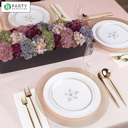 PARTY BARGAINS 13-Inch Charger Plates - 16 Pack, Clear Gold Rope Textured Rim, Heavy-Duty Disposable Chargers for Elegant Dining - Ideal for Weddings and Formal Events