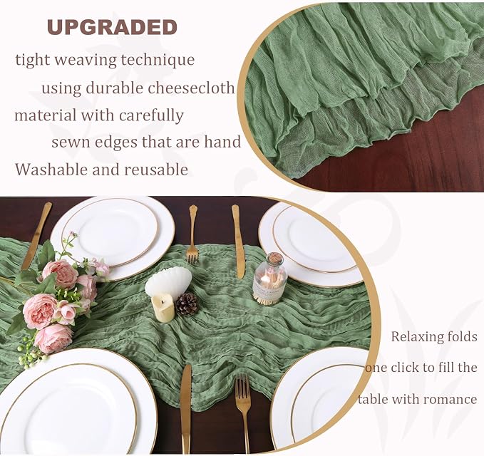 13.3FT Sage Green Cheesecloth Table Runner Spring Easter Decor Rustic Boho - Image 5