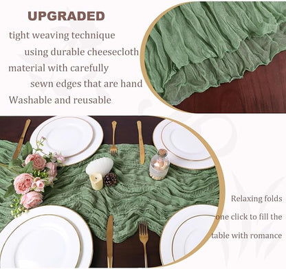 13.3FT Sage Green Cheesecloth Table Runner Spring Easter Decor Rustic Boho - Image 5