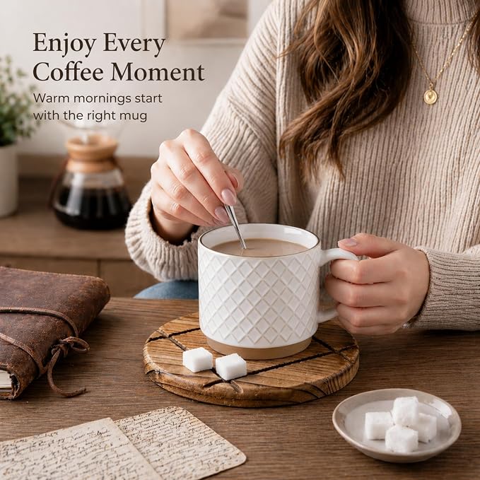 GBhome 15 OZ Stackable Coffee Mugs Set of 4, Ceramic Coffee Cups Set | 4 - Image 4