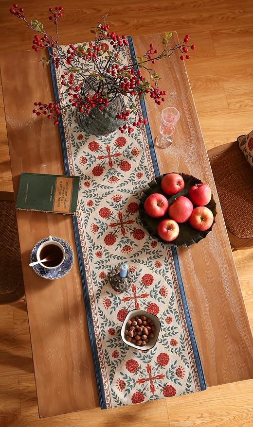 Patdrea Designer French Elegant Linen Table Runner, Colorful Floral Pattern - Image 8