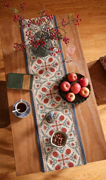 Patdrea Designer French Elegant Linen Table Runner, Colorful Floral Pattern - Image 8