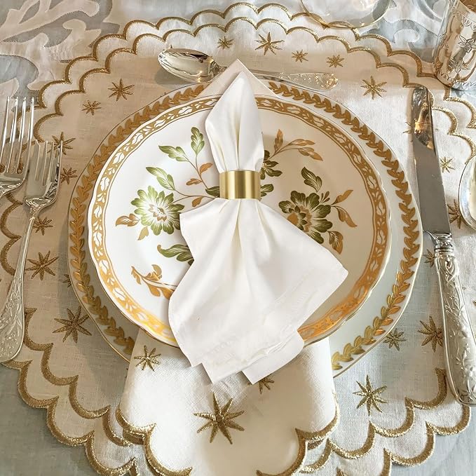 Solid Brass Napkin Rings Set of 6 Natural Brass Color Ring Retro Style Dining - Image 2