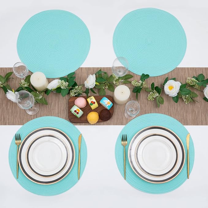 SHACOS Round Placemats Set of 4 Washable 15 inch Round Table Mats Cotton - Image 7