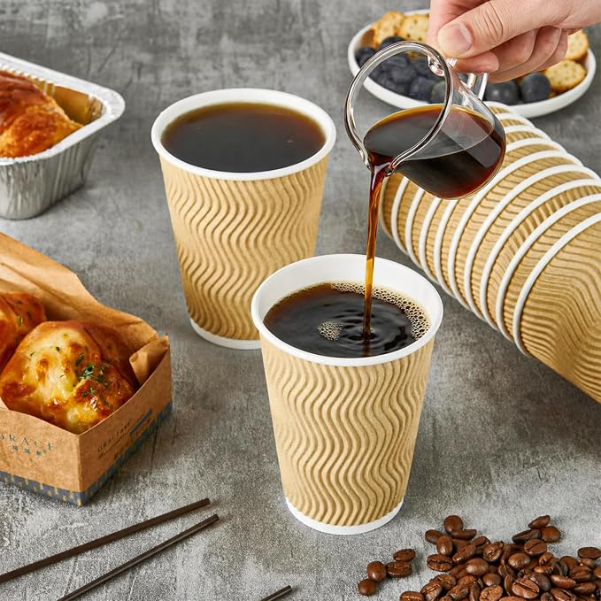 80 Count 12 oz Coffee Cups, Insulated Ripple Wall Paper Hot Cups, Leak-Proof - Image 2