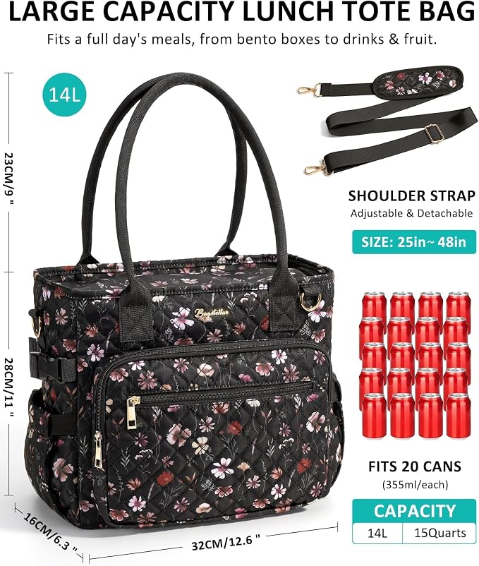 Lunch Box for Women Insulated Lunch Bag Quilted Soft Cooler Tote | 7 Pocket - Image 3