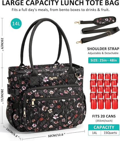 Lunch Box for Women Insulated Lunch Bag Quilted Soft Cooler Tote | 7 Pocket - Image 3