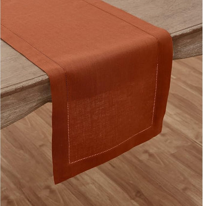 Solino Home 100% Pure Linen Table Runner Cinnamon Hemstitch, 14 x 132 in | - Image 2