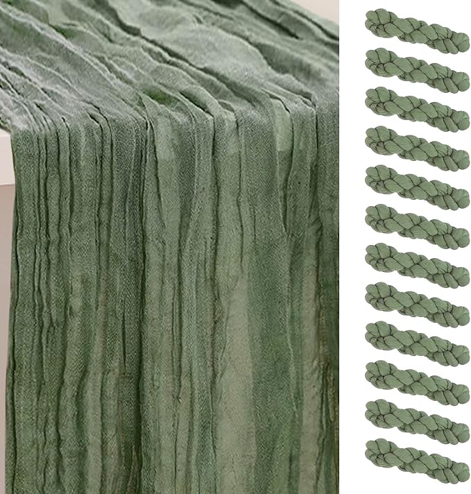 12 Pack Sage Green Cheesecloth Table Runner 35x120 Inch 10Ft Rustic Gauze by SuBleer