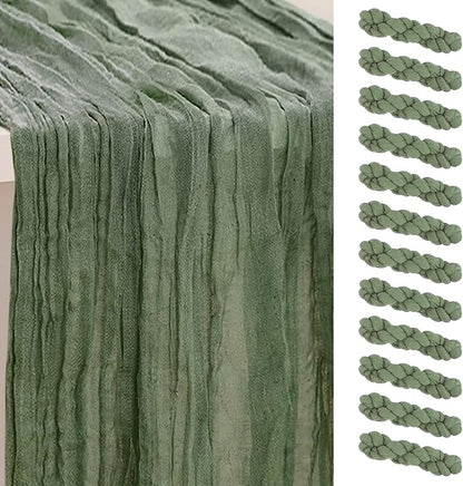 12 Pack Sage Green Cheesecloth Table Runner 35x120 Inch 10Ft Rustic Gauze by SuBleer