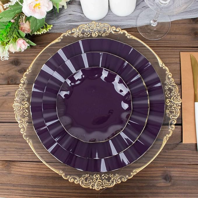 Efavormart 11" Dinner Plates – Set of 10 Plastic Purple Round Disposable Plates - Image 2