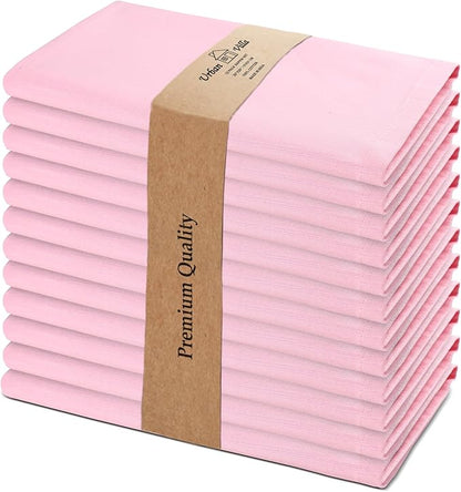 Urban Villa Cloth Napkins Set of 12 (20x20 Inches) 100% Cotton Napkins Cloth Washable Soft Durable Reusable Absorbent Table Dinner Napkins Cloth for Hotel Lunch Restaurant Weddings Parties - Pink