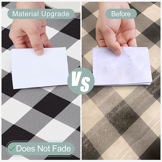 misaya Rectangle Waterproof Vinyl Table Cloth, Buffalo Flannel Backed Tablecloth, Wipeable Plastic Table Cover for Christmas (70" x 90", Black and White)