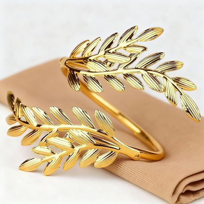 12-Piece Gold Leaves Napkin Ring Set, Napkin Holders - Image 3