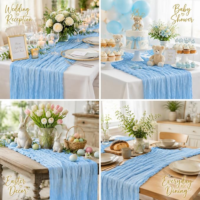 10 Pack Light Blue Table Runner 10FT Gauze Cheesecloth Table Runner | 21x120 - Image 5