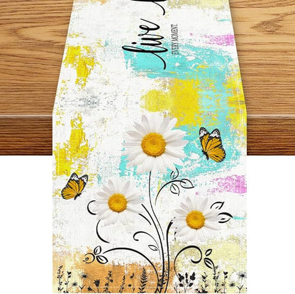 Daisy Floral Table Runner, Rustic Colorful Bright Spring Yellow Daisy Flower by Unknown