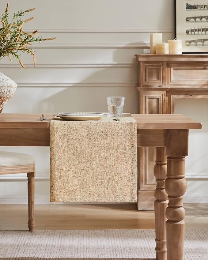 Burlap Style Farmhouse Table Runner, 14x60 Inches Oatmeal Beige | Thick Durable - Image 2