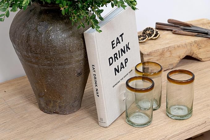 Amber Rim 14 oz Drinking Glasses (set of 6), Recycled Glass, Lead-free, Toxin-Free (Drinking)