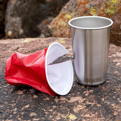Real Deal Steel Stainless Steel 16 oz Pint Cups Stackable Single Wall Tumblers - Image 2