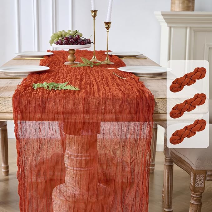 3 Pack Terracotta Fall Cheesecloth Table Runners, 120 Inch 10Ft Orange Gauze by YARGEZON